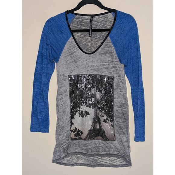 Awake Couture Women's Size Medium Sequin Paris Eiffel Tower Graphic Burnout Tee - Picture 3 of 5